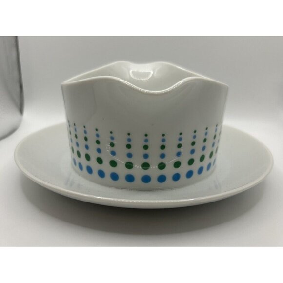 Vintage l 60s Harmony House Motif Dot Mid-Century Double Spout Saucer Gravy Boat - Picture 2 of 7